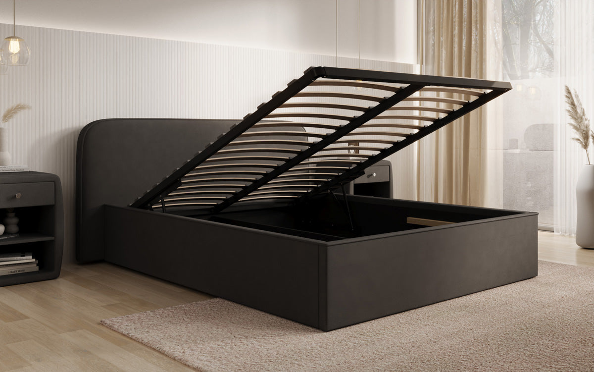 Designer gestoffeerd bed Nola in Stof met opbergruimte