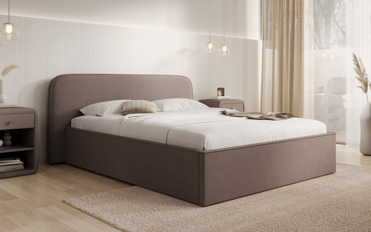 Designer gestoffeerd bed Nola in Stof met opbergruimte