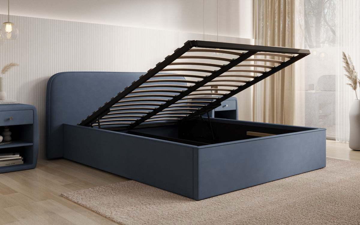 Designer gestoffeerd bed Nola in Stof met opbergruimte