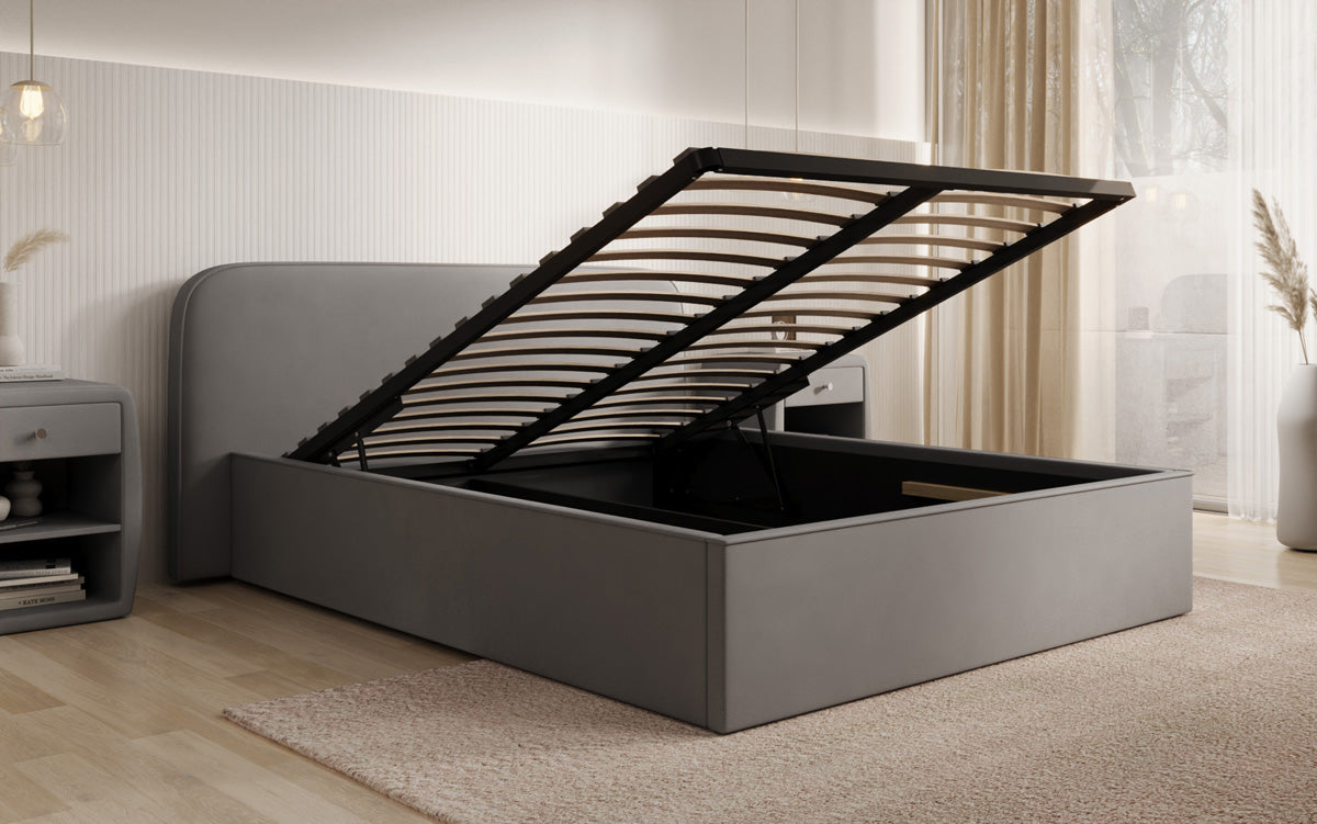Designer gestoffeerd bed Nola in Stof met opbergruimte