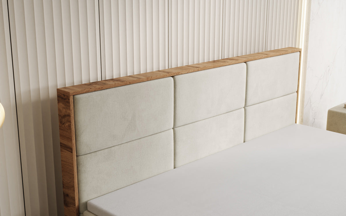 Boxspringbed Timber Panel met opbergruimte in Fluweel