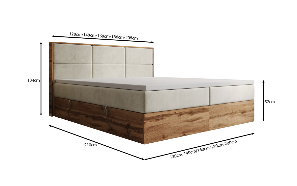 Boxspringbed Timber Panel met opbergruimte in Fluweel