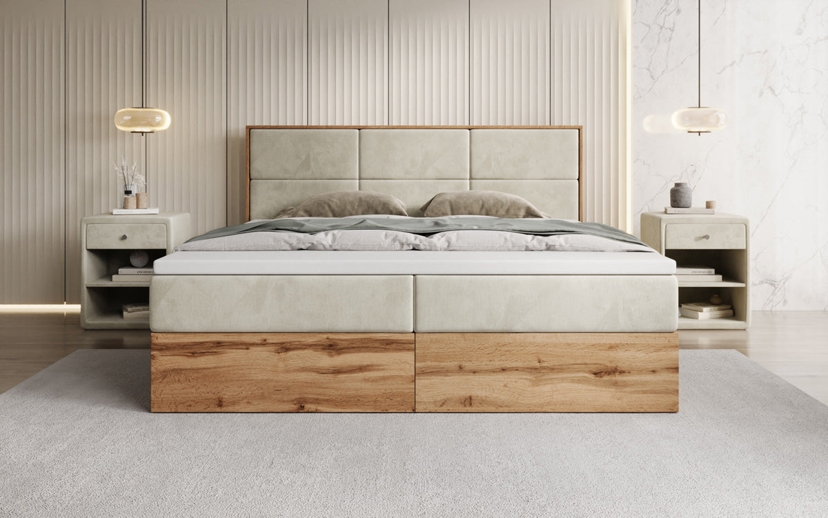Boxspringbed Timber Panel met opbergruimte in Fluweel