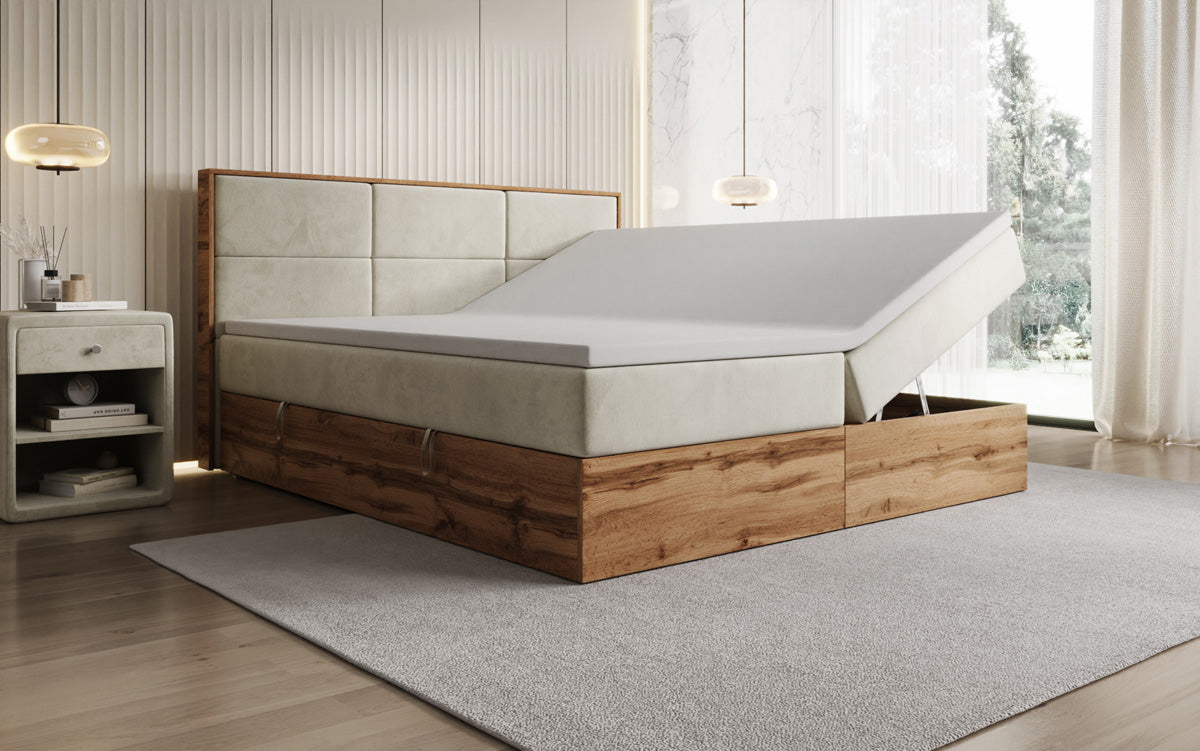 Boxspringbed Timber Panel met opbergruimte in Fluweel