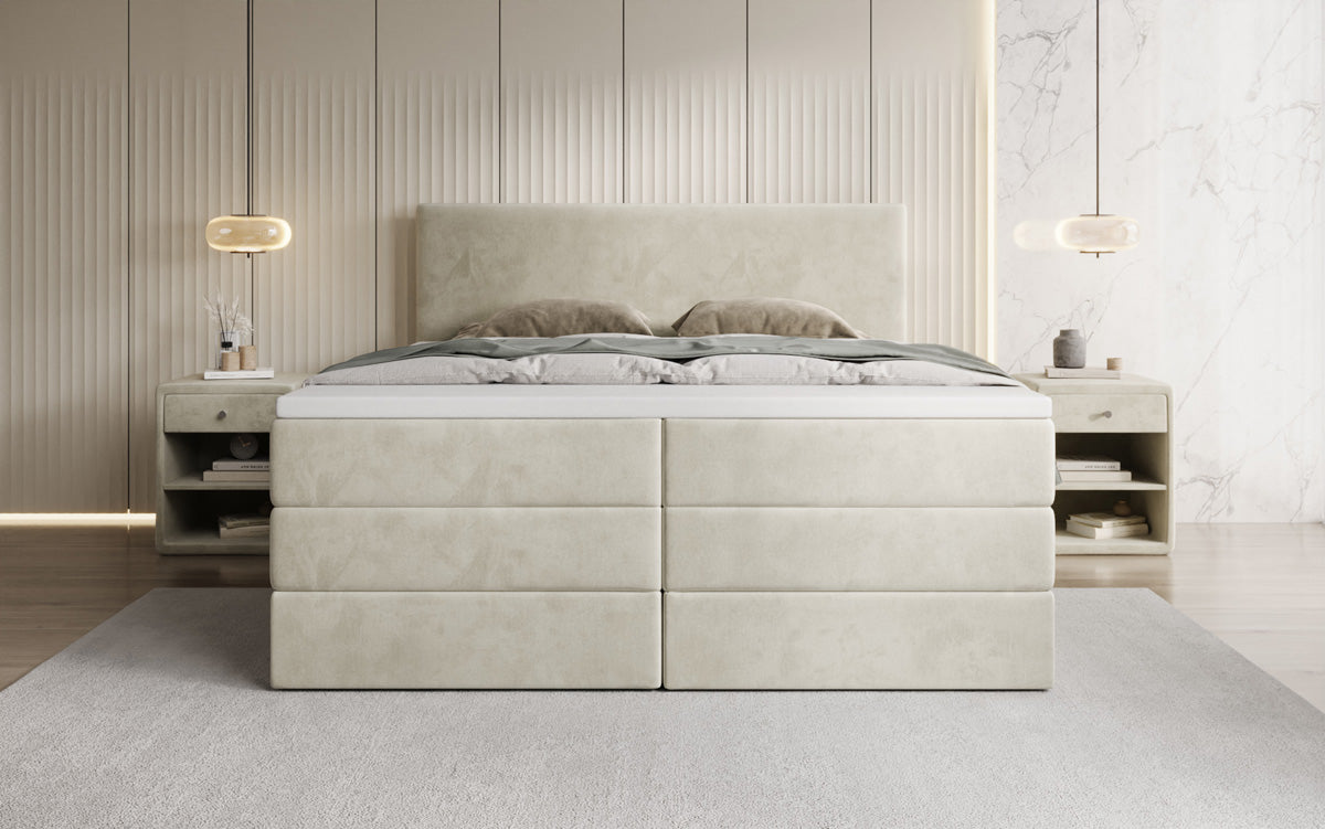 Lit boxspring Kubo King avec espace de rangement en Velours