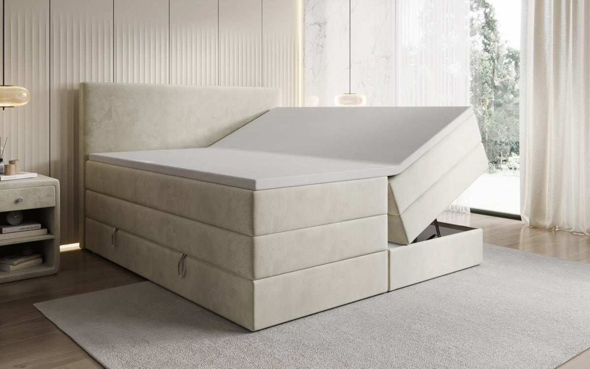 Lit boxspring Kubo King avec espace de rangement en Velours