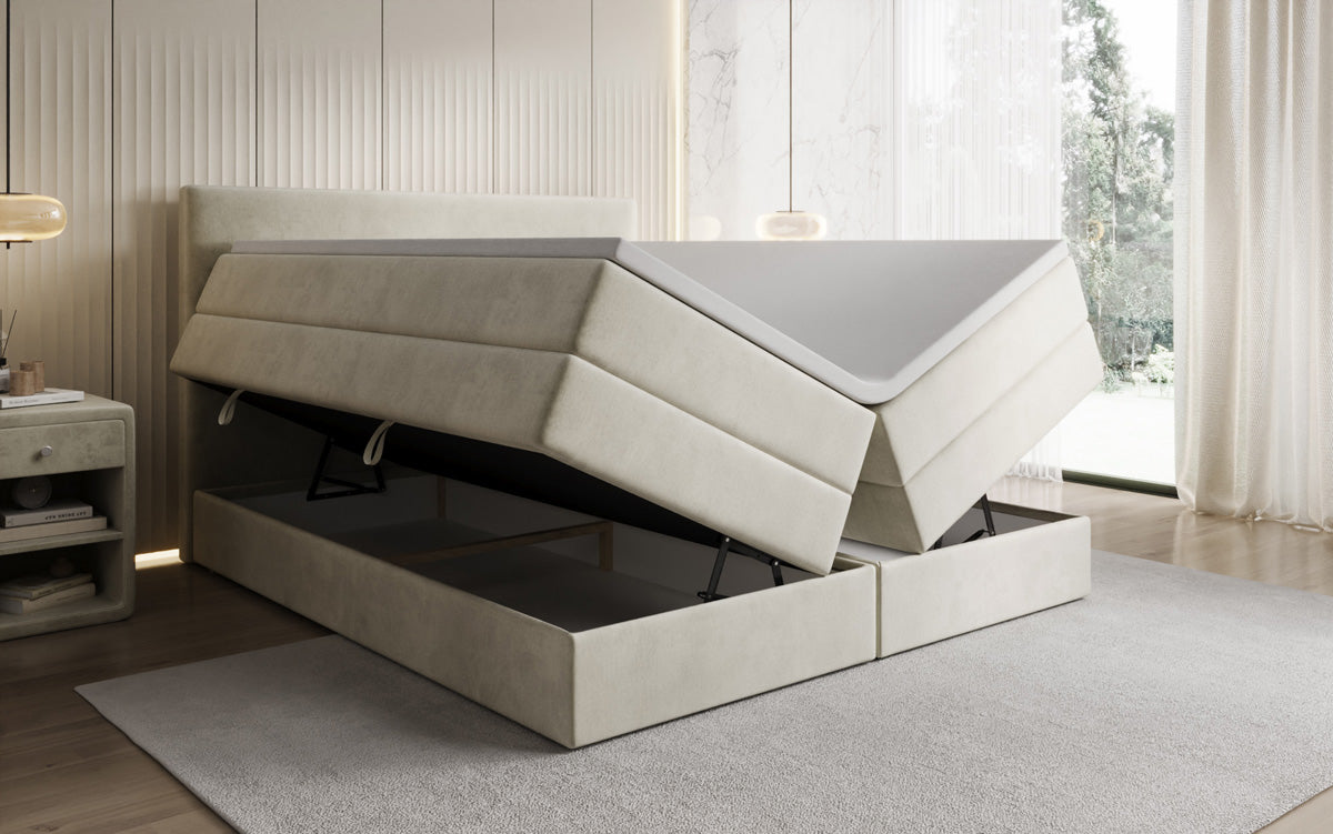 Lit boxspring Kubo King avec espace de rangement en Velours