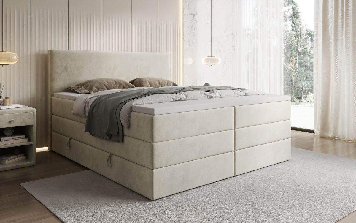 Lit boxspring Kubo King avec espace de rangement en Velours
