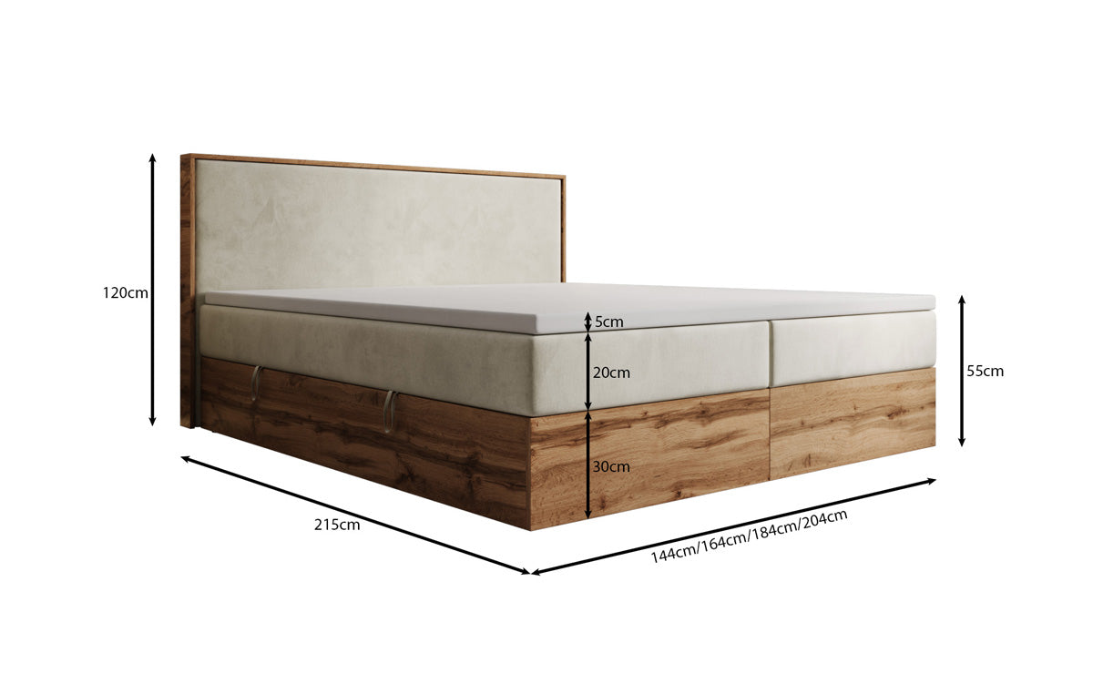 Lit boxspring Timber avec espace de rangement en Velours