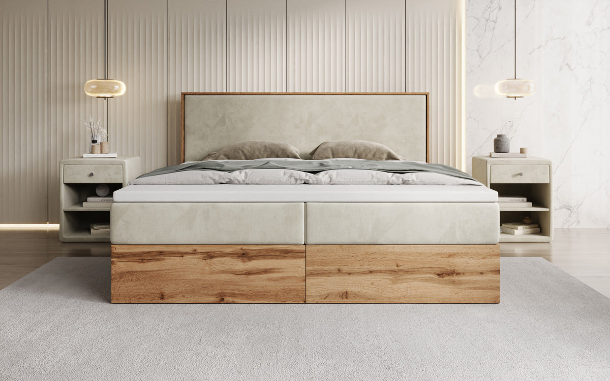 Lit boxspring Timber avec espace de rangement en Velours