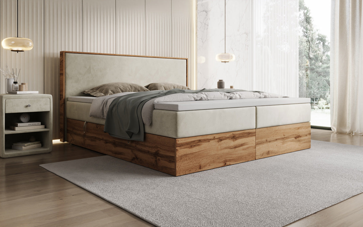 Lit boxspring Timber avec espace de rangement en Velours