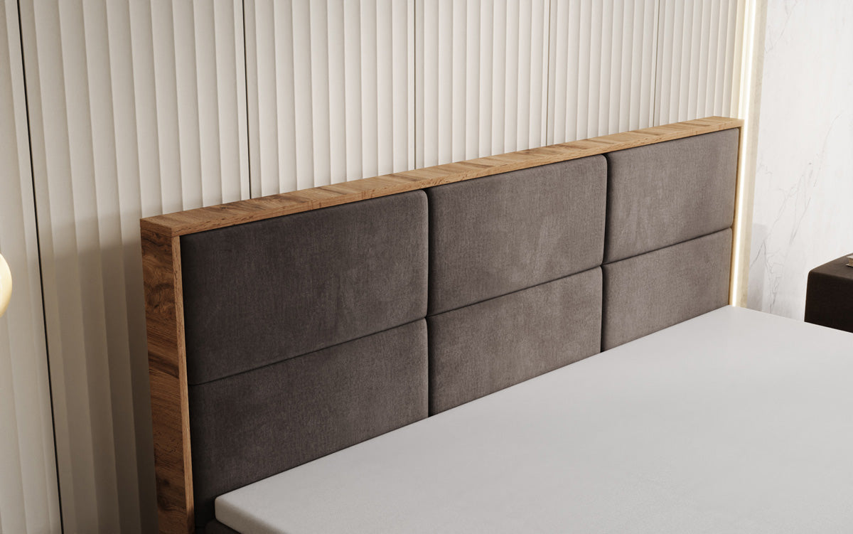 Boxspringbed Timber Panel met opbergruimte in Fluweel