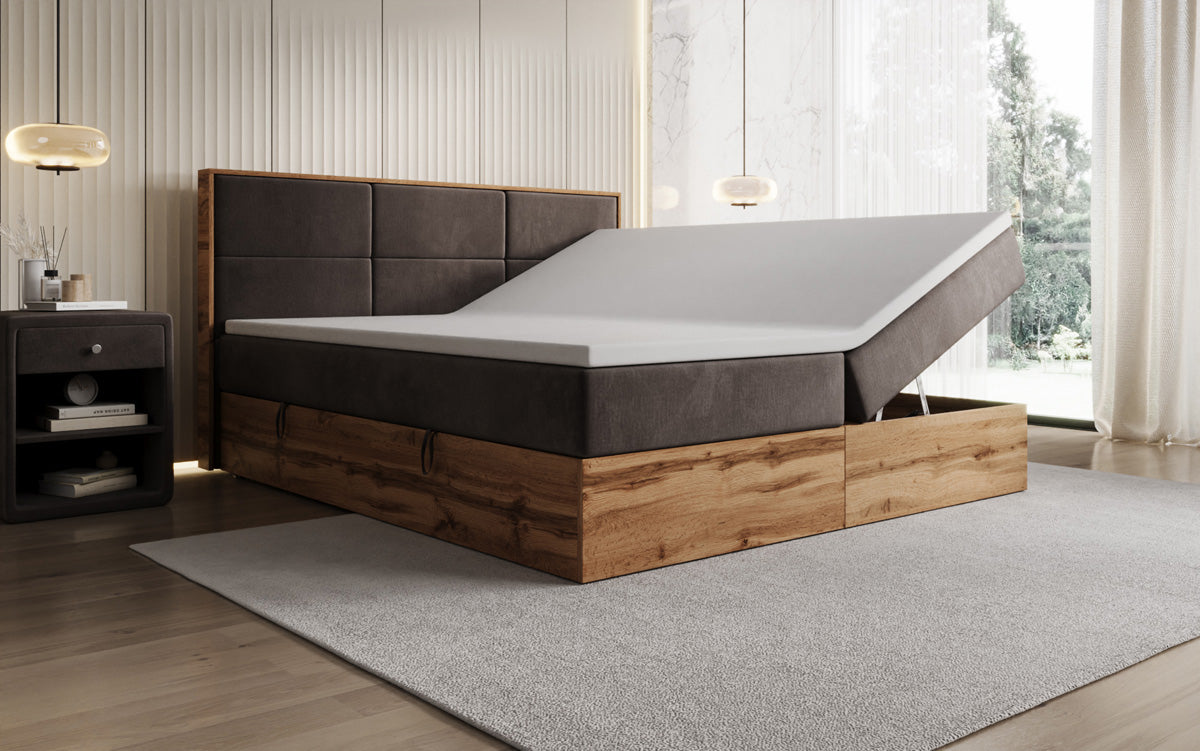 Boxspringbed Timber Panel met opbergruimte in Fluweel