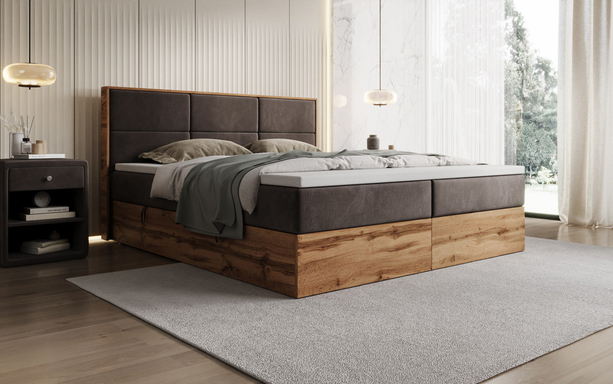 Boxspringbed Timber Panel met opbergruimte in Fluweel