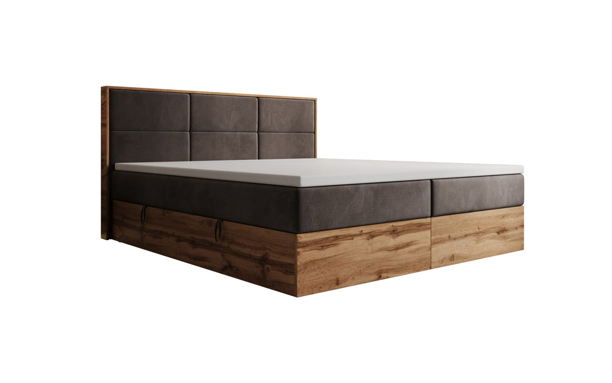 Boxspringbed Timber Panel met opbergruimte in Fluweel