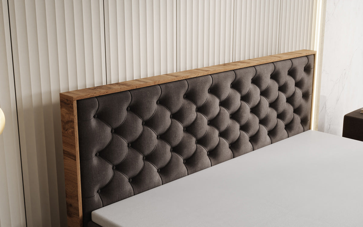 Boxspringbed Timber Chester met opbergruimte in Fluweel