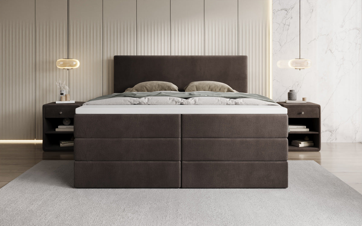 Lit boxspring Kubo King avec espace de rangement en Velours