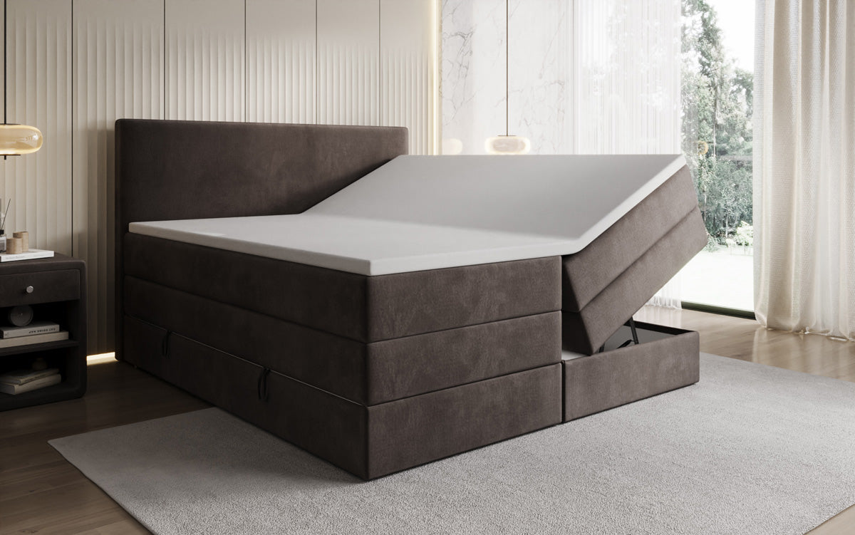 Lit boxspring Kubo King avec espace de rangement en Velours