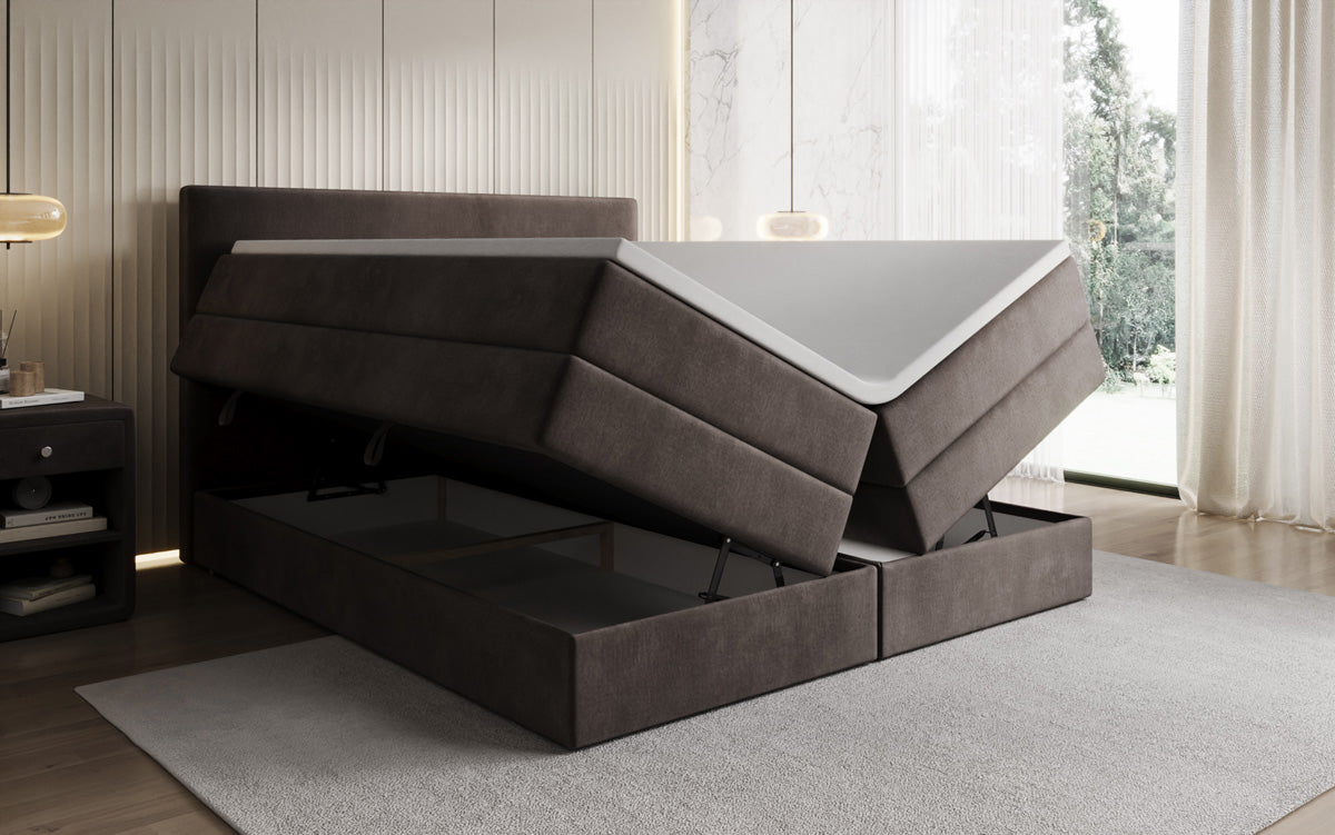 Lit boxspring Kubo King avec espace de rangement en Velours