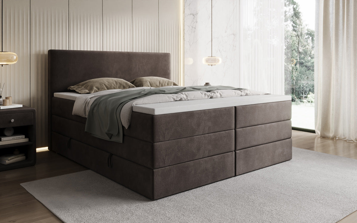 Lit boxspring Kubo King avec espace de rangement en Velours