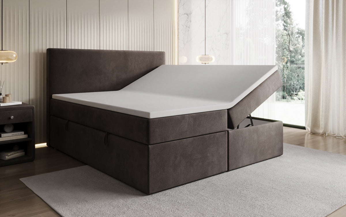 Boxspringbed Kubo met opbergruimte in Fluweel