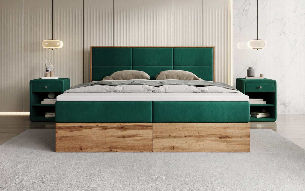 Boxspringbed Timber Panel met opbergruimte in Fluweel