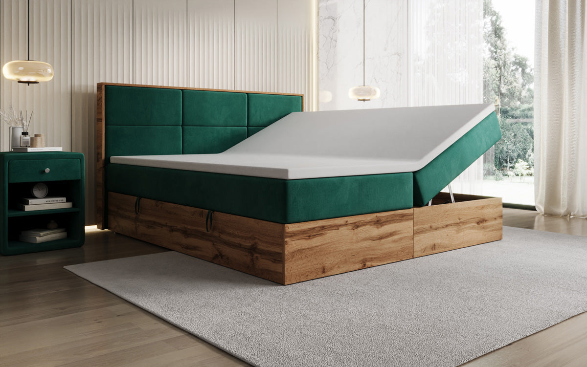 Boxspringbed Timber Panel met opbergruimte in Fluweel