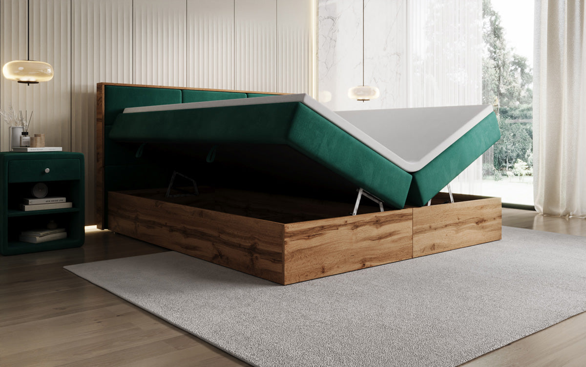 Boxspringbed Timber Panel met opbergruimte in Fluweel