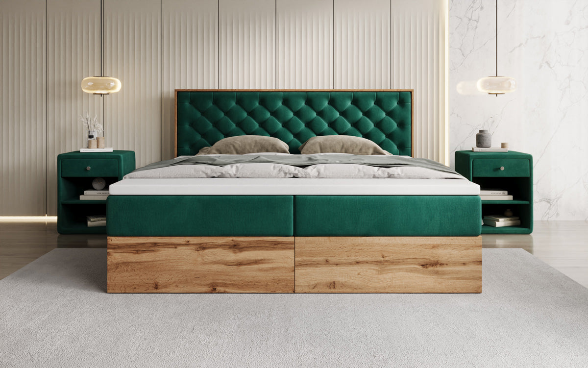Boxspringbed Timber Chester met opbergruimte in Fluweel
