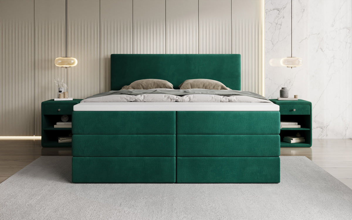 Lit boxspring Kubo King avec espace de rangement en Velours