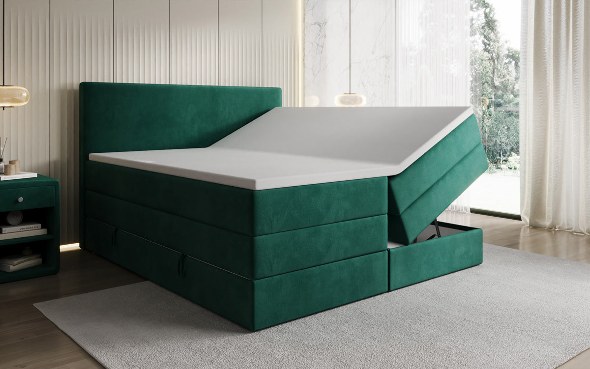 Lit boxspring Kubo King avec espace de rangement en Velours