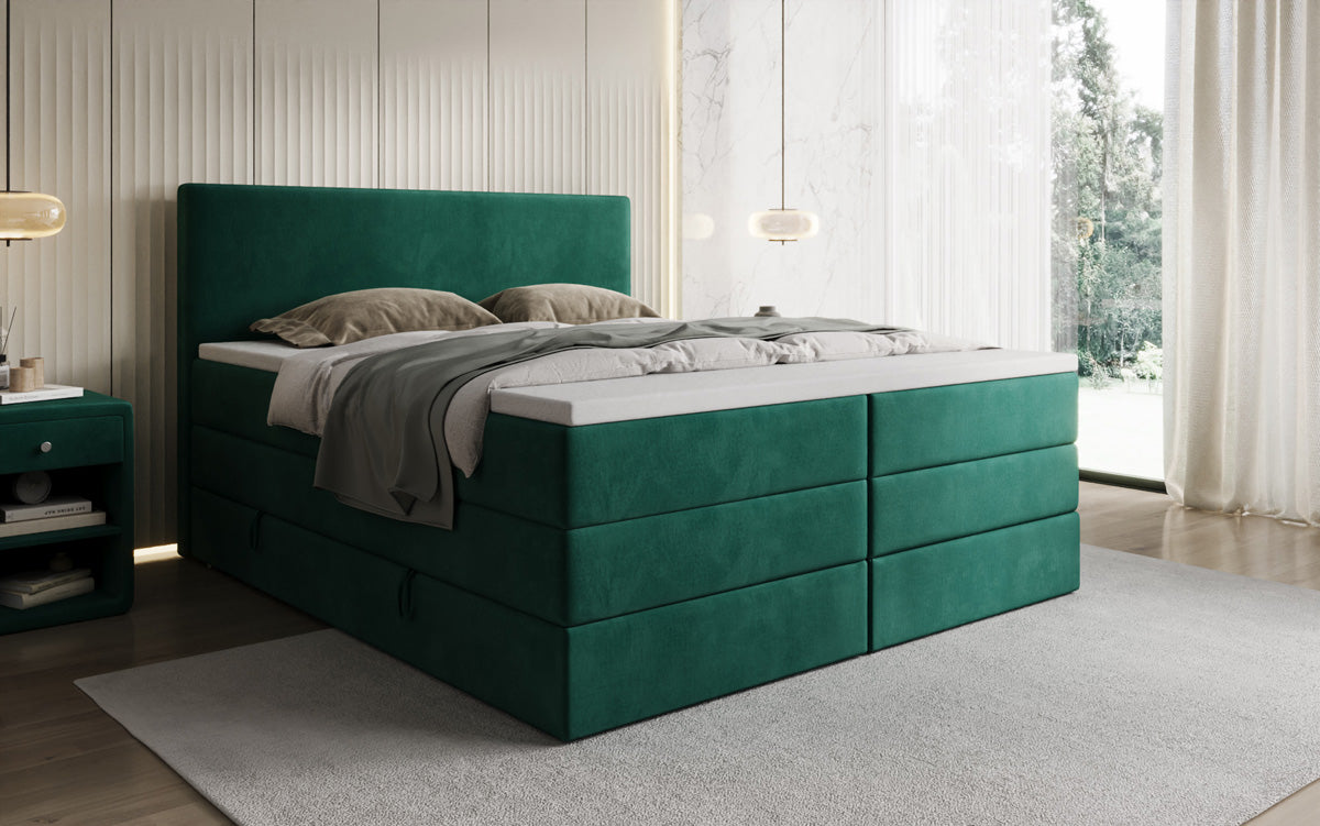 Lit boxspring Kubo King avec espace de rangement en Velours