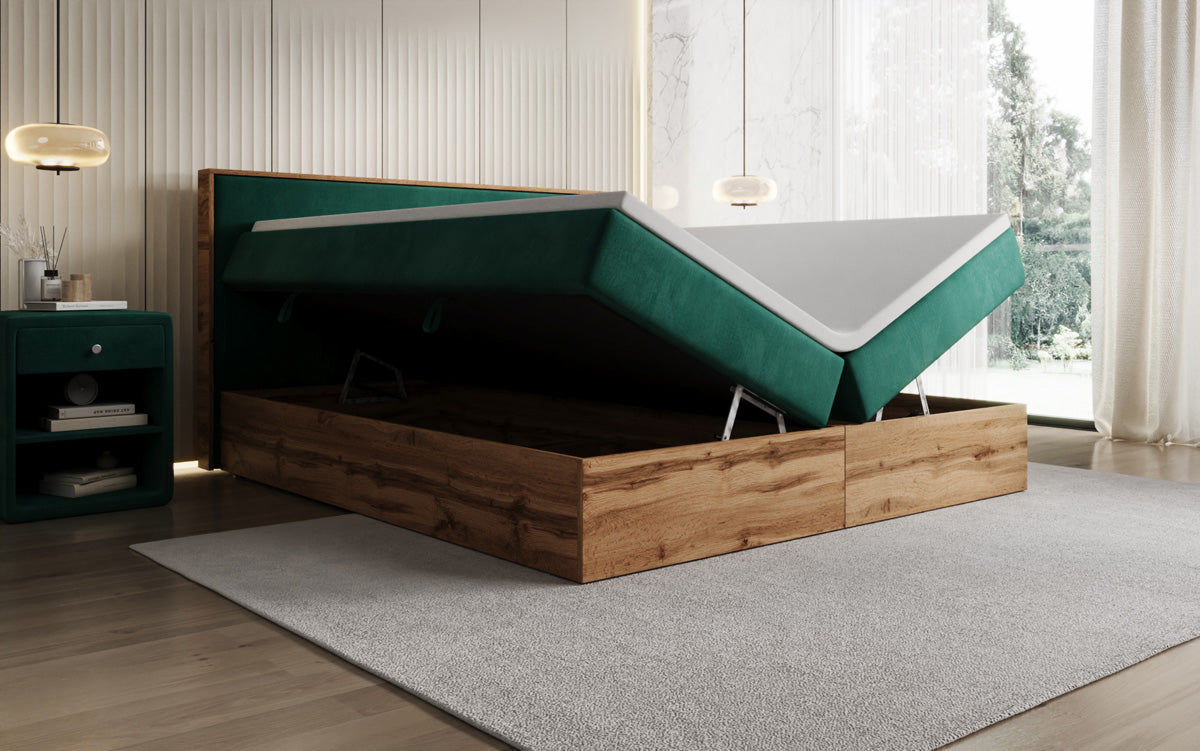 Lit boxspring Timber avec espace de rangement en Velours