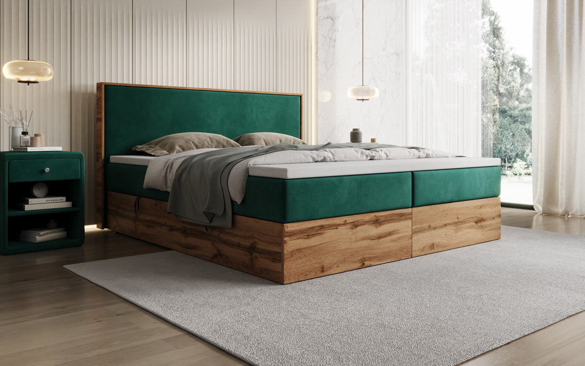 Lit boxspring Timber avec espace de rangement en Velours