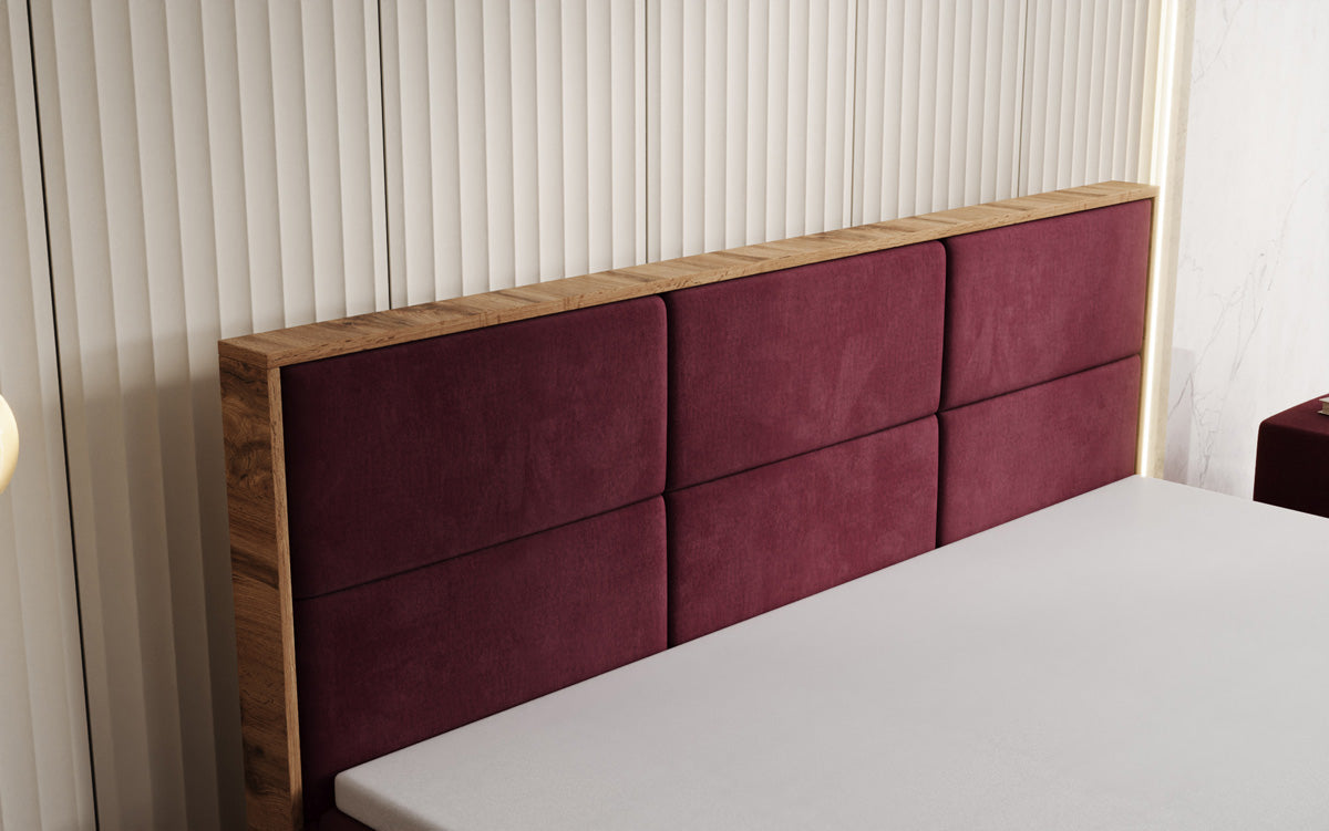 Boxspringbed Timber Panel met opbergruimte in Fluweel