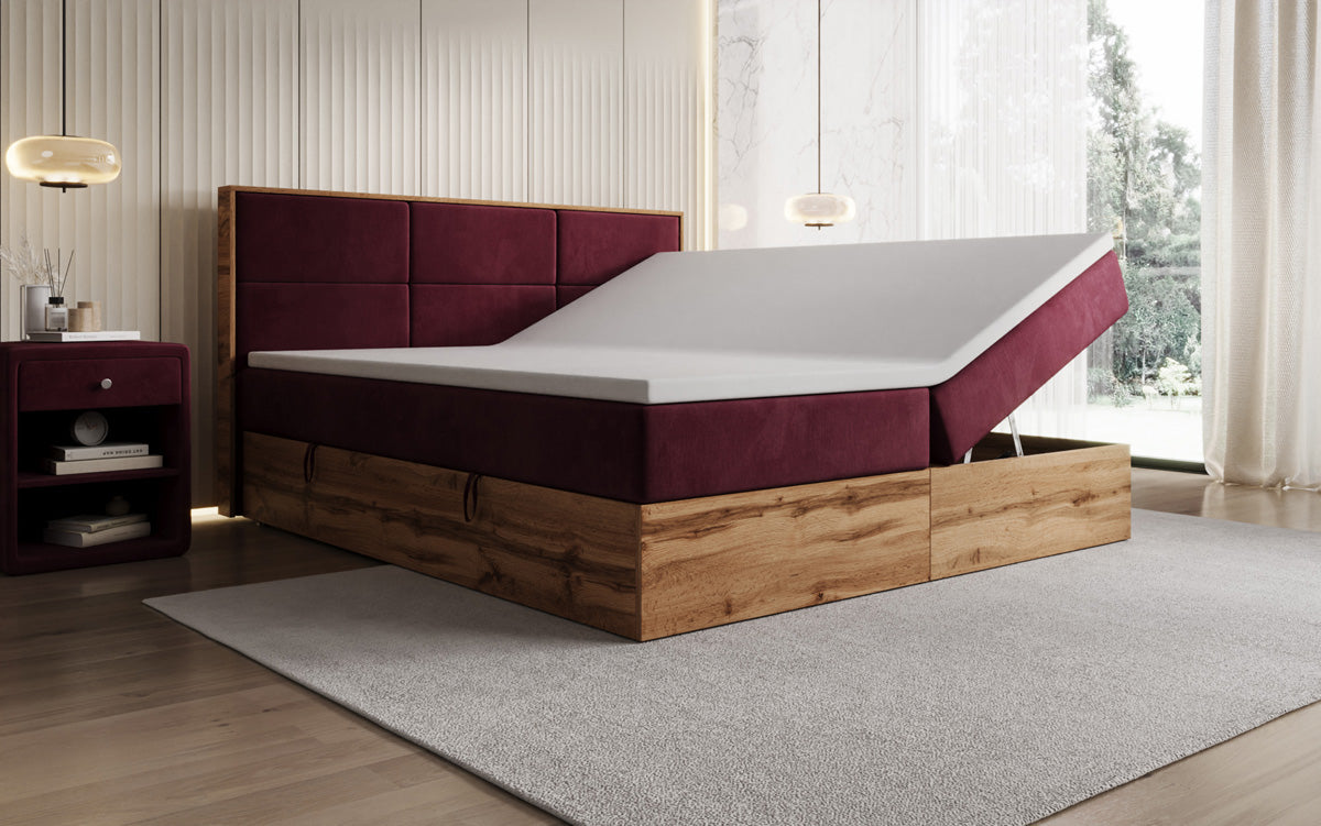 Boxspringbed Timber Panel met opbergruimte in Fluweel