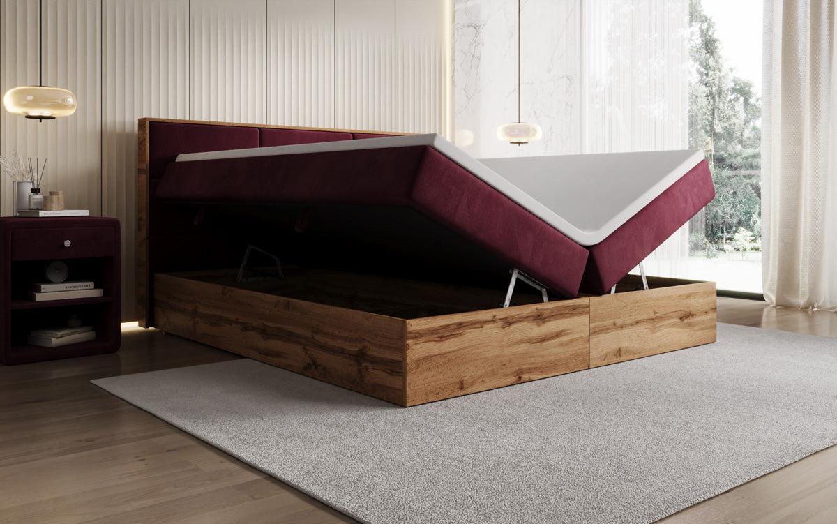 Boxspringbed Timber Panel met opbergruimte in Fluweel