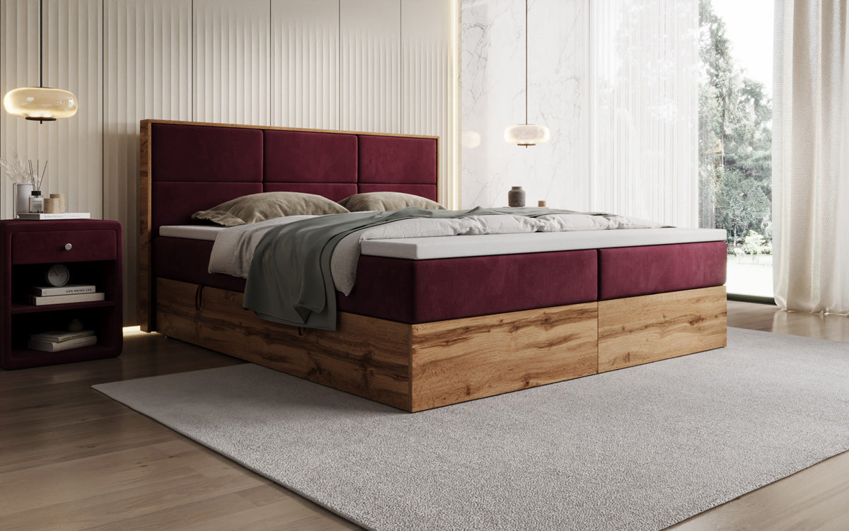 Boxspringbed Timber Panel met opbergruimte in Fluweel