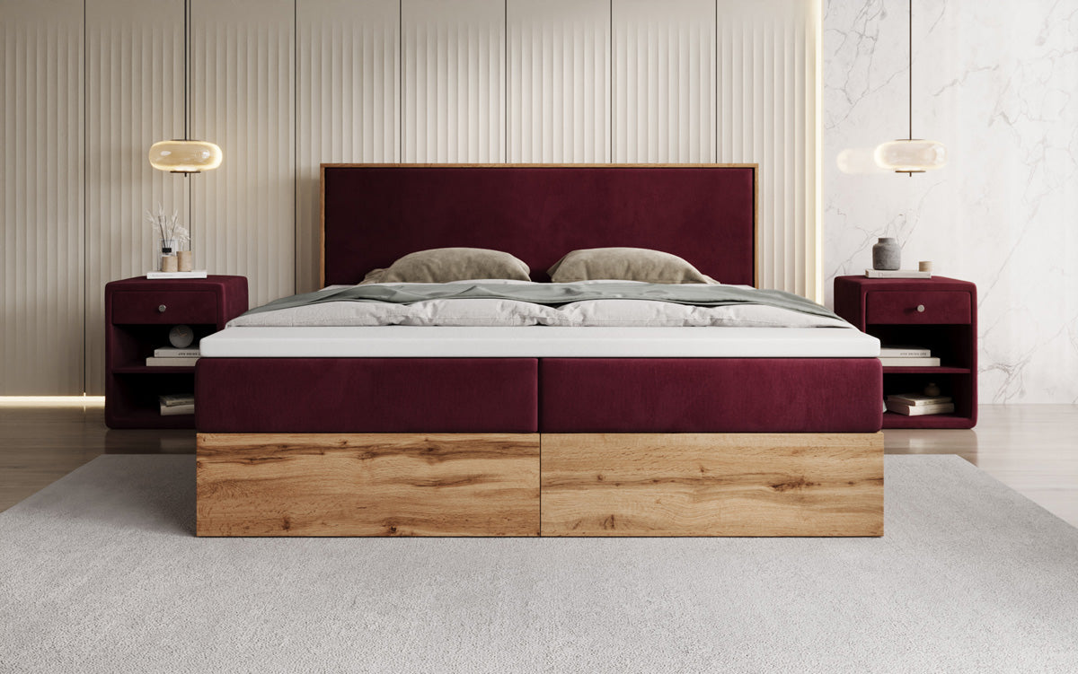 Lit boxspring Timber avec espace de rangement en Velours