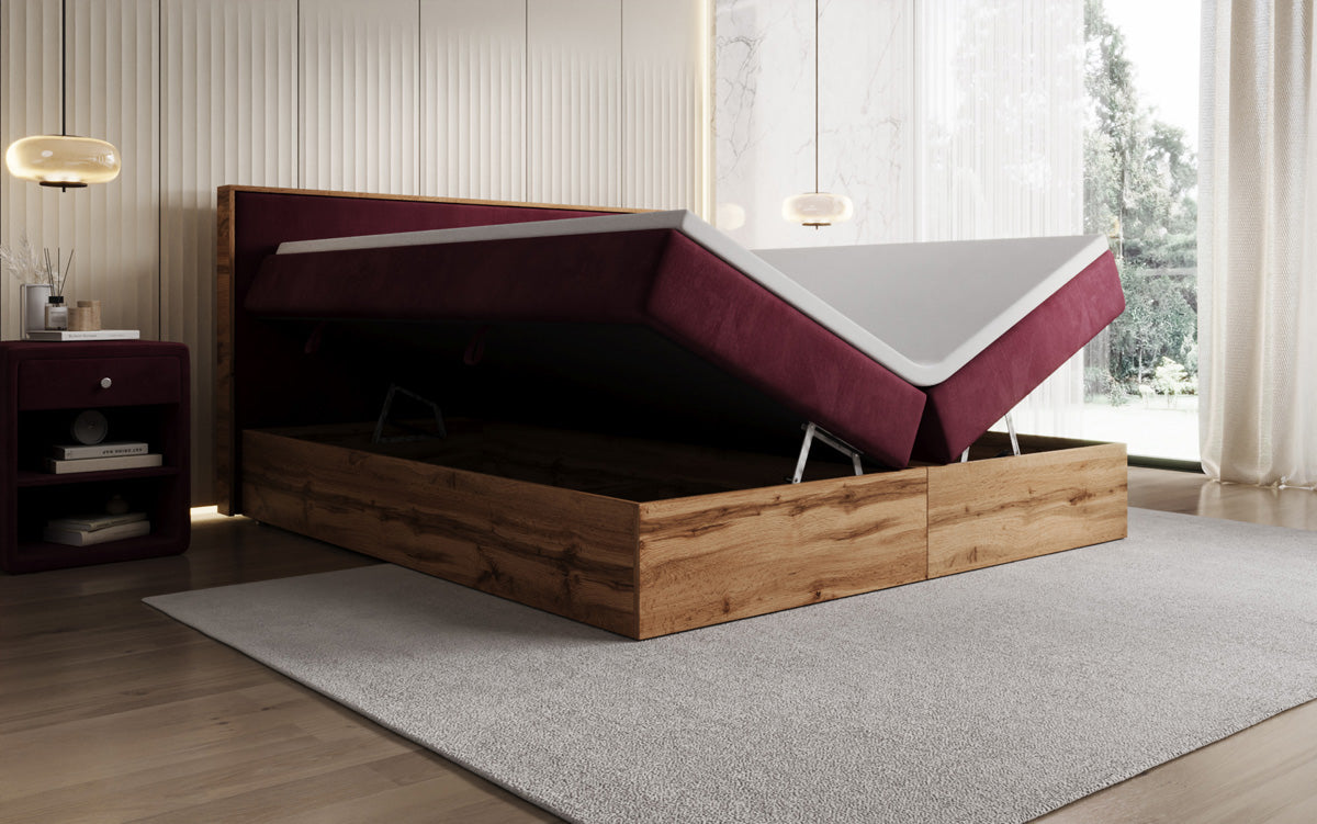 Lit boxspring Timber avec espace de rangement en Velours