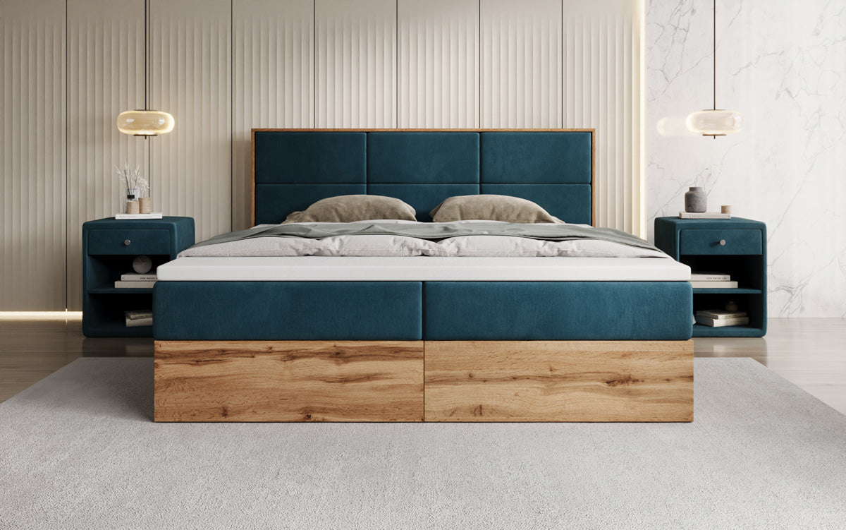 Boxspringbed Timber Panel met opbergruimte in Fluweel