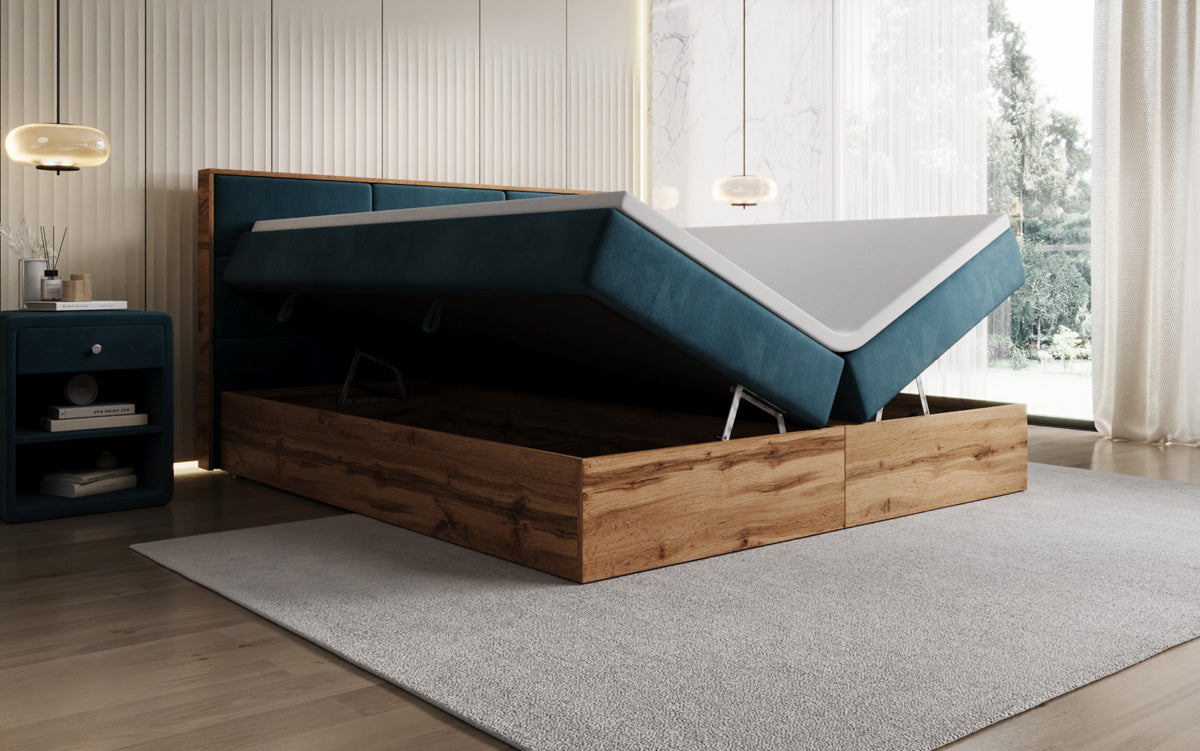 Boxspringbed Timber Panel met opbergruimte in Fluweel