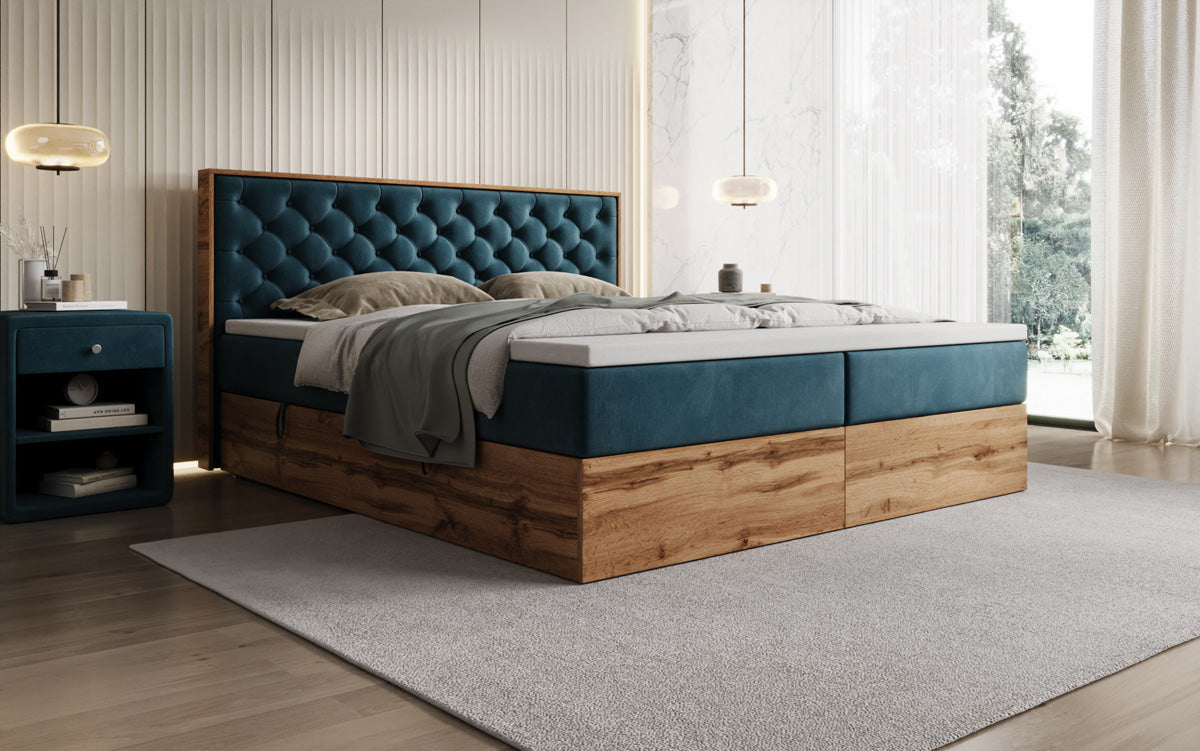 Boxspringbed Timber Chester met opbergruimte in Fluweel