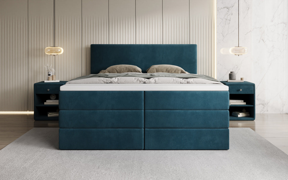 Lit boxspring Kubo King avec espace de rangement en Velours