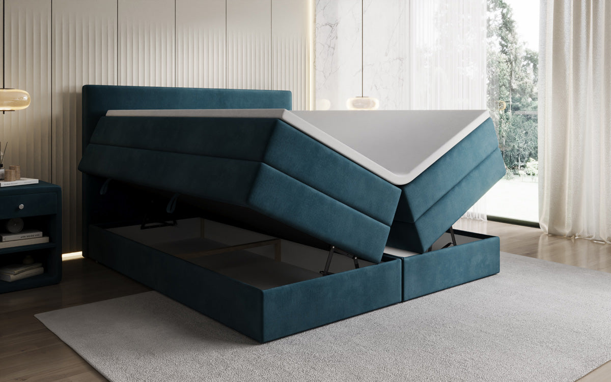 Lit boxspring Kubo King avec espace de rangement en Velours
