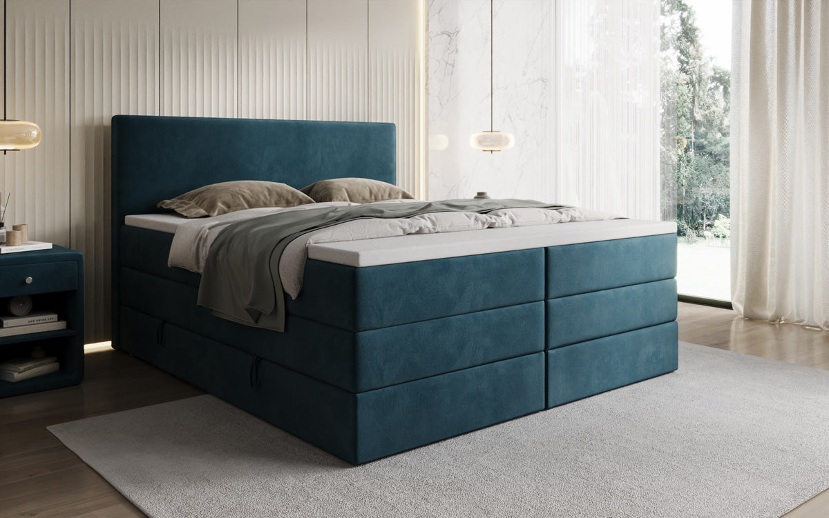 Lit boxspring Kubo King avec espace de rangement en Velours