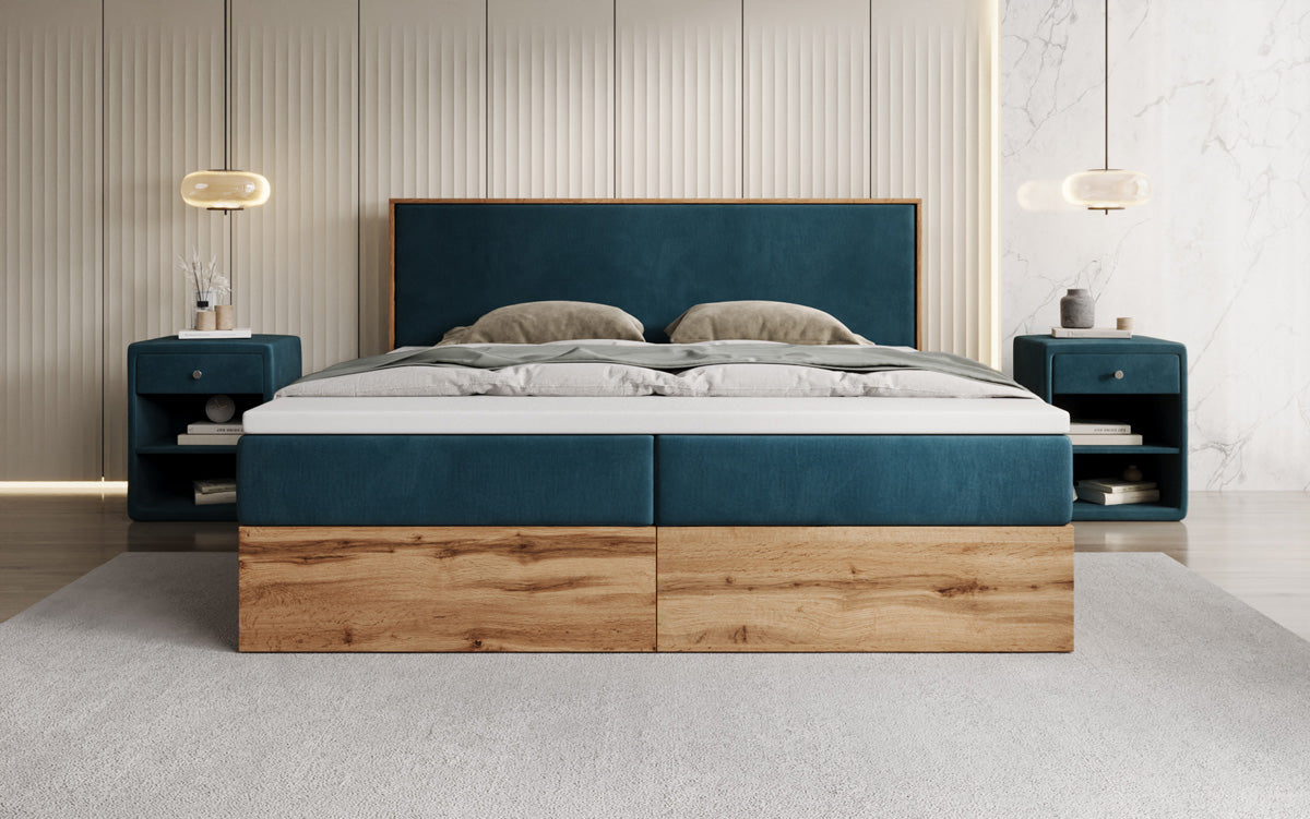 Lit boxspring Timber avec espace de rangement en Velours
