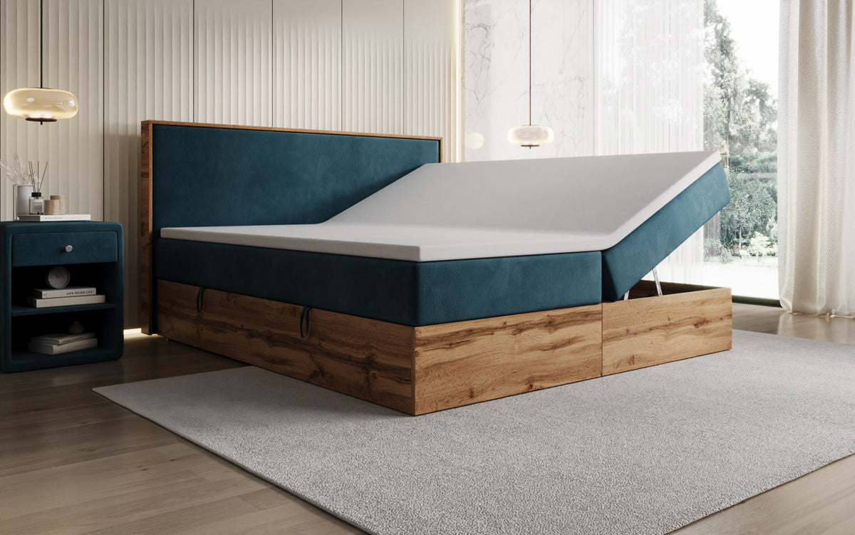 Lit boxspring Timber avec espace de rangement en Velours