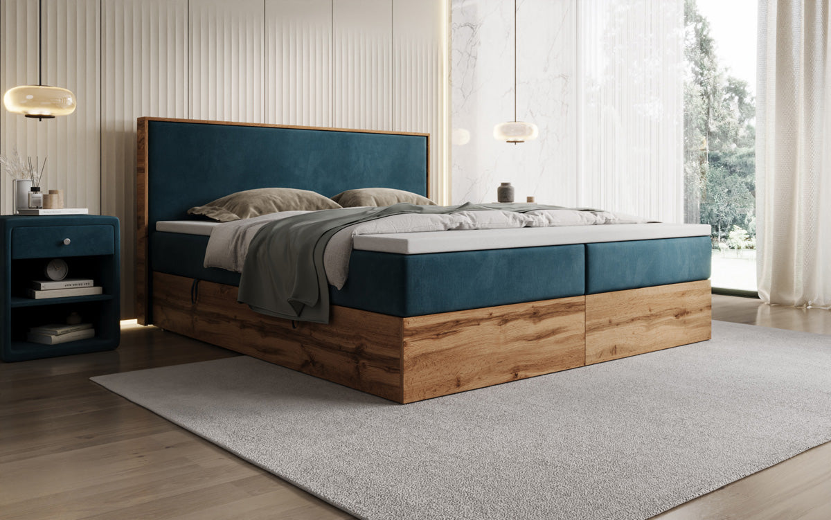 Lit boxspring Timber avec espace de rangement en Velours