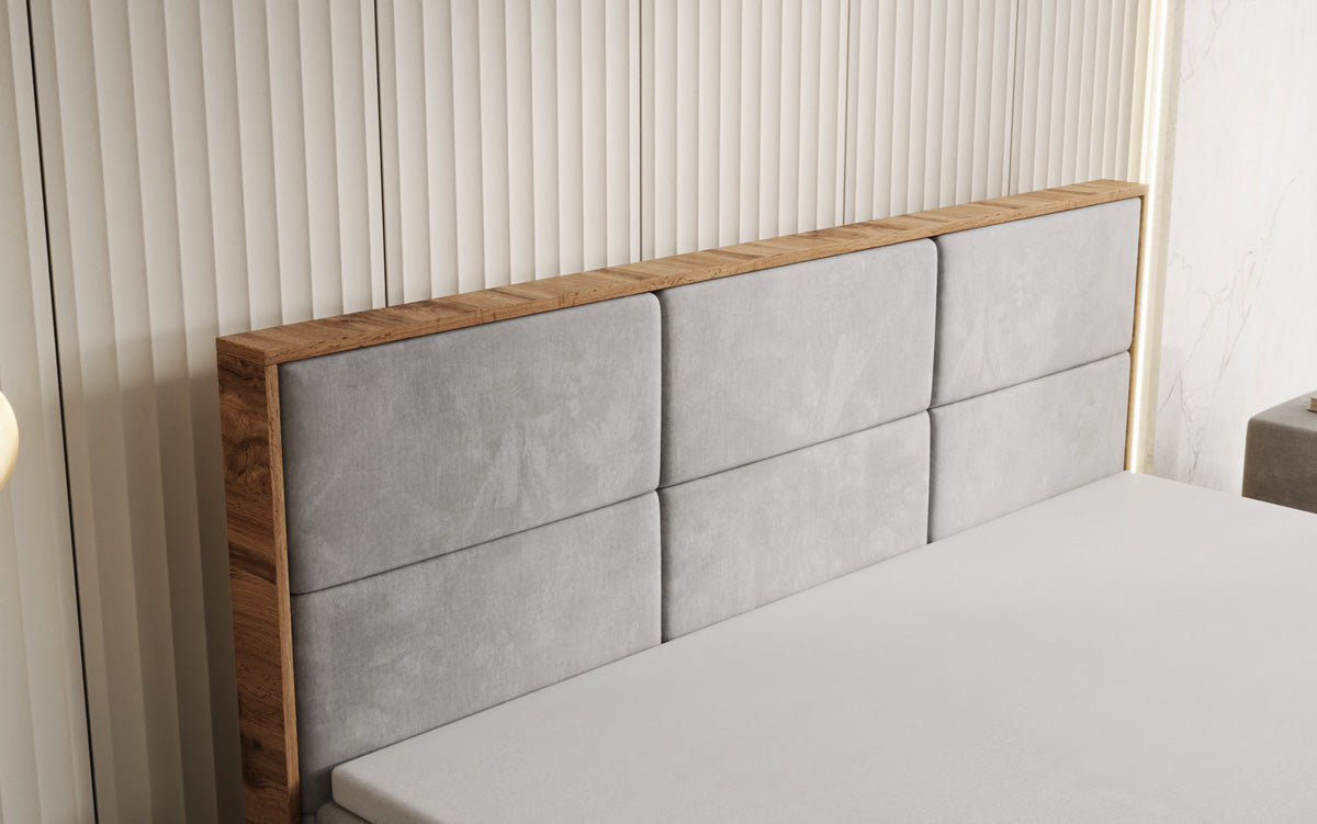 Boxspringbed Timber Panel met opbergruimte in Fluweel